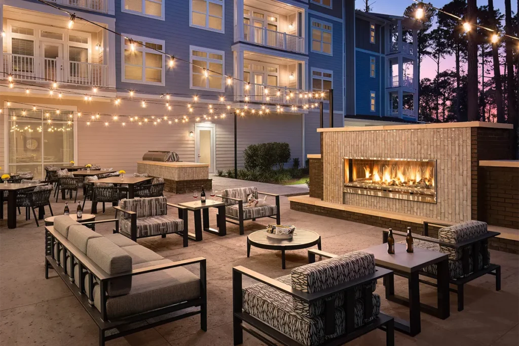 the davis community exterior illumination at night