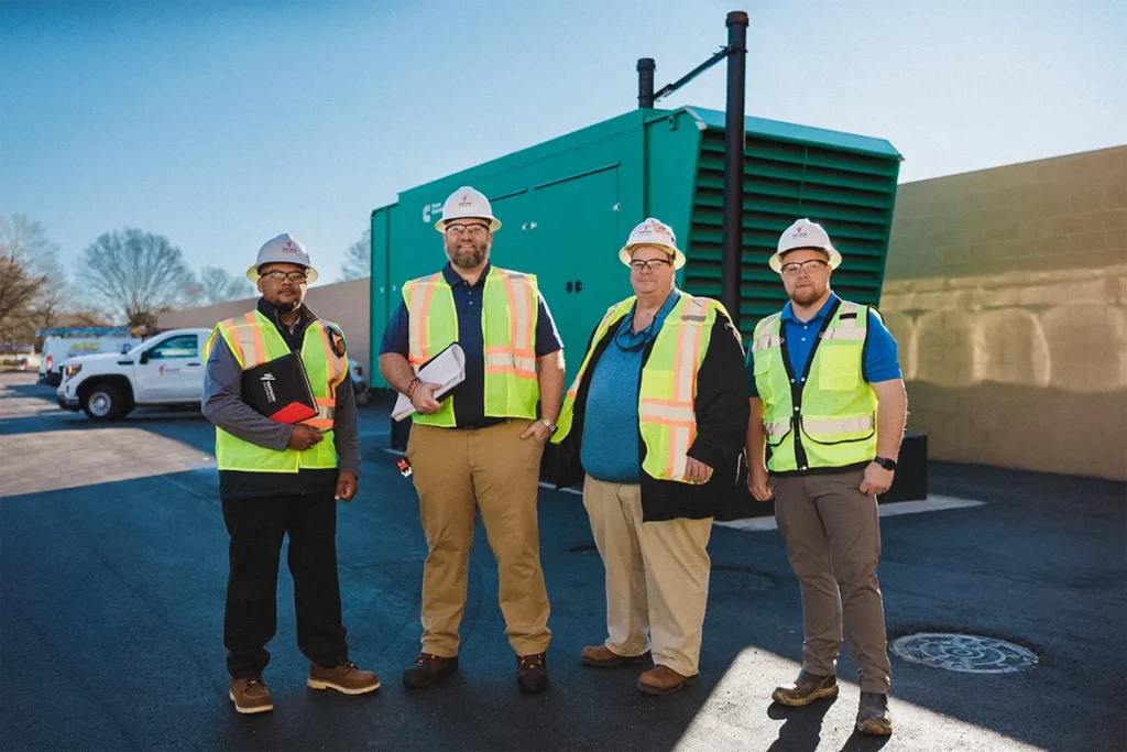 4 watson employees in front of green generator